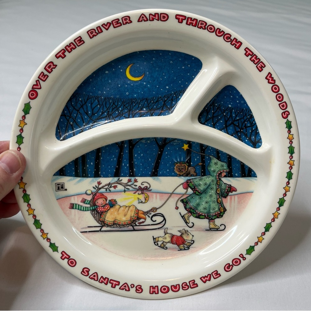 Mary Engelbreit Christmas Childs Plate-Over the River & Through Woods to Santas